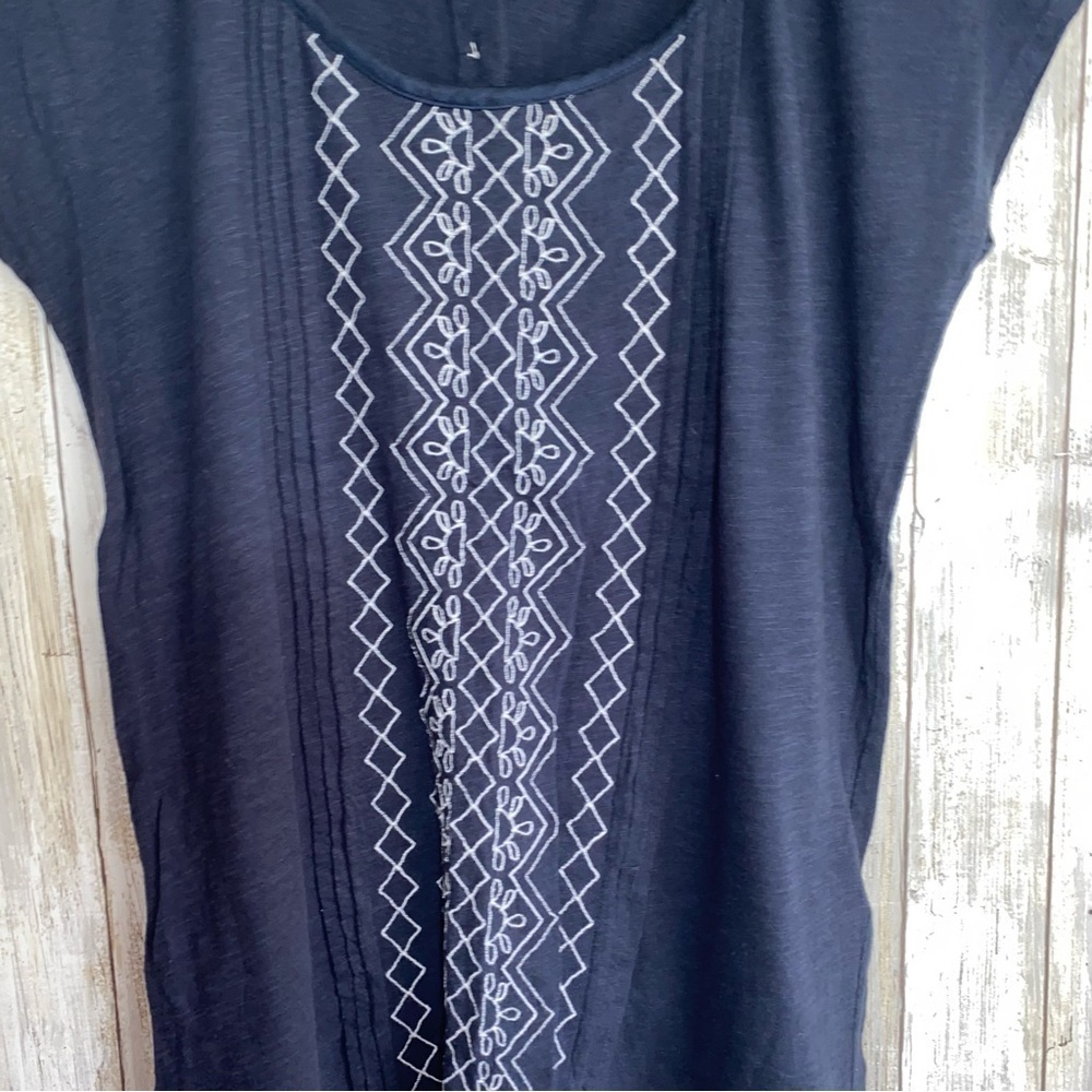 Lucky Brand Navy Embroidered Button Back Blouse - Picture 2 of 5